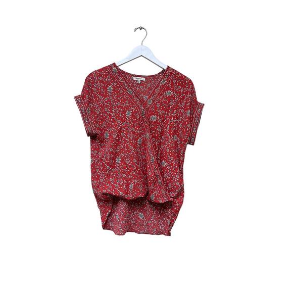 Max Studio Size XS Red Wrap Blouse Work Floral Boho Lightweight Vacation Top - Picture 1 of 11